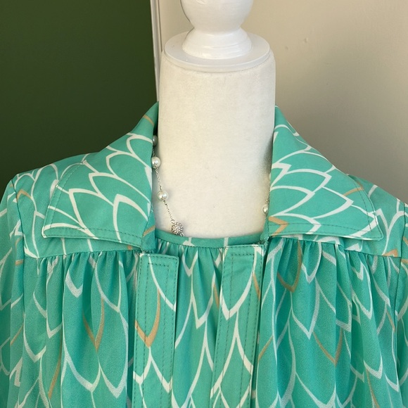 Vintage 60s 70s Sea Foam Green Printed Dress and Jacket Set - Picture 3 of 11